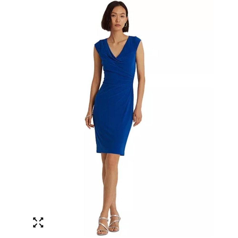 Lauren Ralph Lauren Royal Blue Cap-Sleeve Midi Dress
